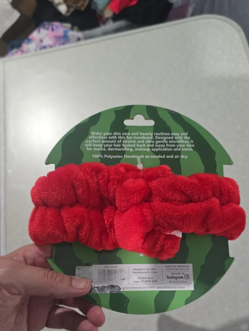 True Beauty Spa Headband - Red Watermelon Plush Womens Accessory New Never Used